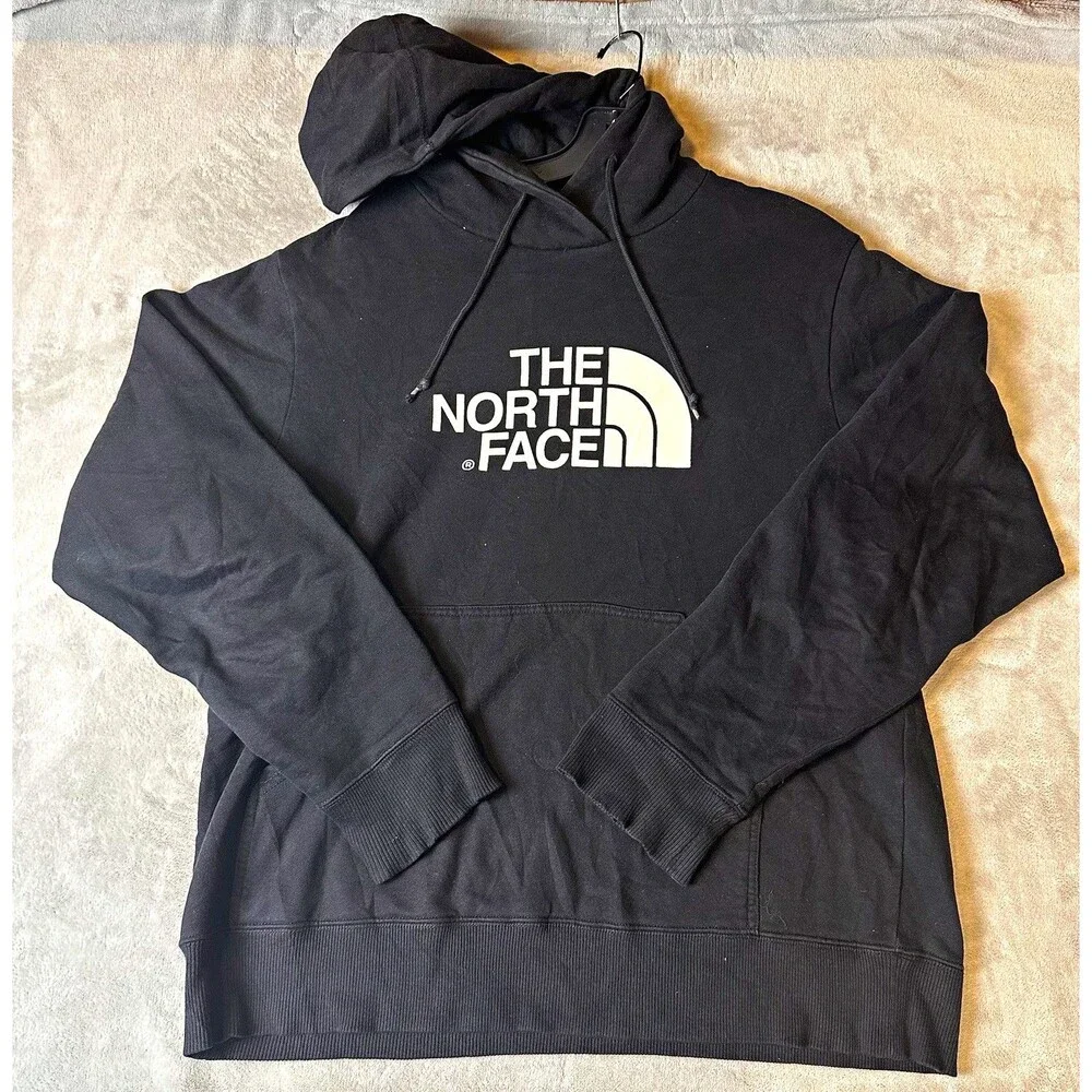The North Face Men's M Regular Black Fleece Pullover Hoodie Logo Pockets